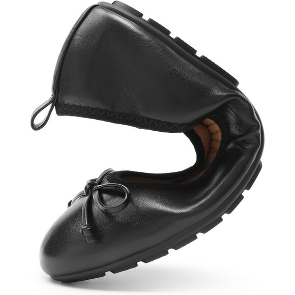 Dream Pairs Women Black Faux Leather Round Toe Bowknot Foldable Ballerine Shoes - Picture 7 of 9